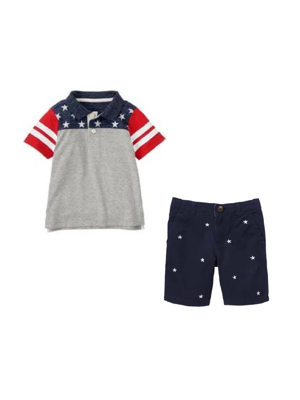 NWT Gymboree Red, Navy & Gray Star Polo Shirt and Navy Star Shorts Set 4T, Kid 6